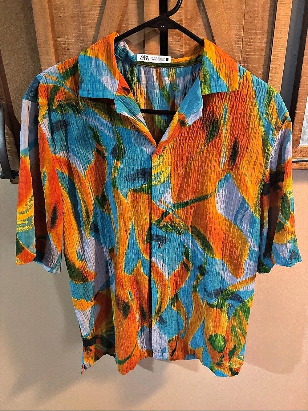 Zara Abstract Print Flowy Shirt in Blue & Orange
